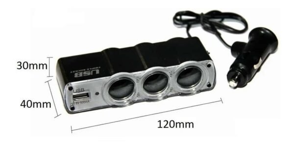 TRIPLE ADAPTADOR TOMA ENCENDEDOR + USB CARGADOR DE 12V. - Imagen 2