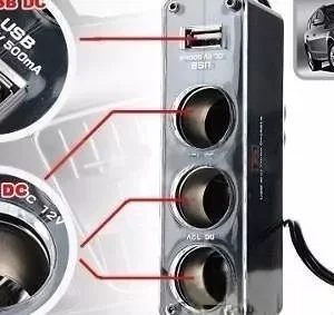 TRIPLE ADAPTADOR TOMA ENCENDEDOR + USB CARGADOR DE 12V.